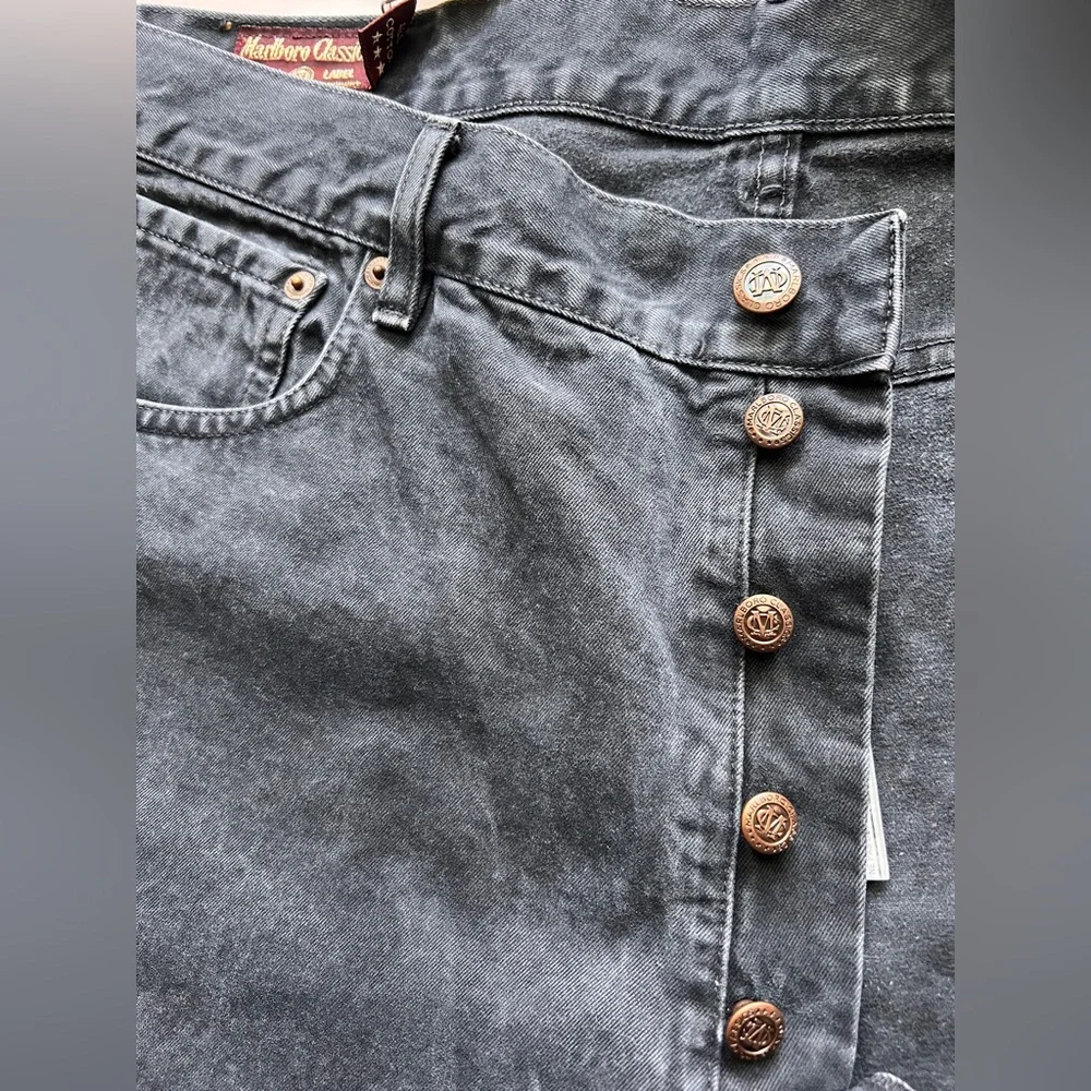 Marlboro Classic Jeans Vintage 90s denim buttons fly Grey Stone Wash W38 L34